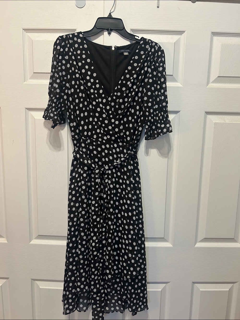 Tommy Hilfilger Black and White Polka Dot Midi Dress